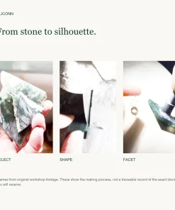 OLICONN guide showing rough stone selection, shaping and faceting