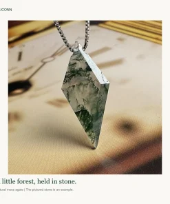 OLICONN design poster showing the kite moss agate pendant on a clock-face background