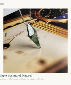 OLICONN poster showing a side view of kite moss agate pendant