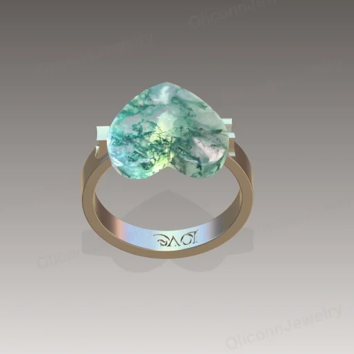 Personalized Heart Moss Agate Ring – Double Initial Design in 14K/18K Gold or Sterling Silver - Image 4