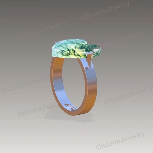 Personalized Heart Moss Agate Ring – Double Initial Design in 14K/18K Gold or Sterling Silver - Image 5