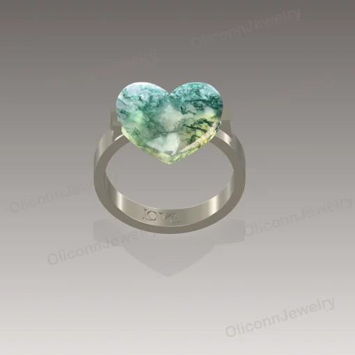 Personalized Heart Moss Agate Ring – Double Initial Design in 14K/18K Gold or Sterling Silver - Image 6