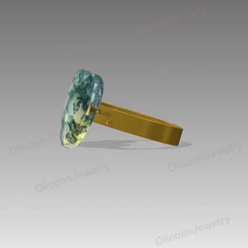 Personalized Heart Moss Agate Ring – Double Initial Design in 14K/18K Gold or Sterling Silver - Image 7