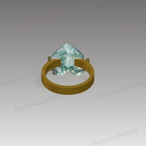 Personalized Heart Moss Agate Ring – Double Initial Design in 14K/18K Gold or Sterling Silver - Image 8