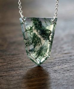 Natural Moss Agate Pendant Necklace, Unique Forest Stone Jewelry, Geometric Moss Agate Crystal Pendant, Choose Your Own Moss Agate Pattern