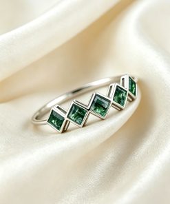 Square Moss Agate Ring, Sterling Silver Forest Ring, Handmade Nature Ring, Modern Geometric Moss Agate Band, Woodland Jewelry Gift for Her