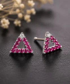 Natural Ruby Triangle Stud Earrings