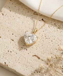 1 Carat Heart Lab Grown Diamond Pendant, E VVS Diamond Necklace, 925 Silver or 10K 14K 18K Gold, Minimalist Gift for Her