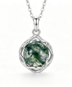 Organic Moss Agate Pendant Necklace, Natural Moss Agate Jewelry, Forest Inspired Necklace, Handmade Nature Lover Gift
