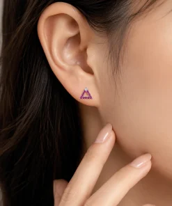 Alternative view of Natural Ruby Triangle Stud Earrings | 14K & 18K White Gold