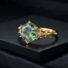 Natural hexagon moss agate vine engagement ring
