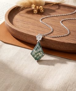 Flower Moss Agate Pendant Necklace, Natural Moss Agate Jewelry, Sterling Silver Botanical Necklace, Handmade Gift for Her