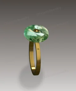Side design rendering of donut moss agate ring with yellow-gold-colored band