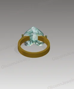 Rear design rendering of heart moss agate ring in a yellow-gold-colored band
