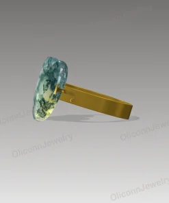 Side design rendering of heart moss agate ring in a yellow-gold-colored band
