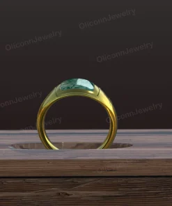 Rear design rendering of moss agate signet ring with yellow-gold-colored band