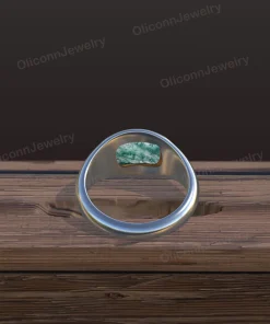 Rear design rendering of moss agate signet ring with silver-colored band