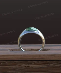 Rear design rendering of moss agate signet ring with white-colored band