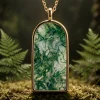 Reverse view of Forest Gate moss agate pendant in gold