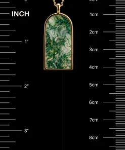 Forest Gate moss agate pendant size guide with inch and centimeter ruler