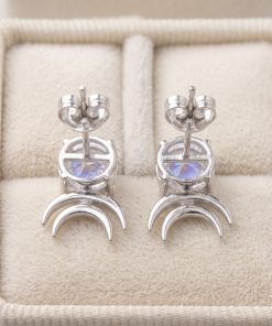 Moonstone Crescent Stud Earrings