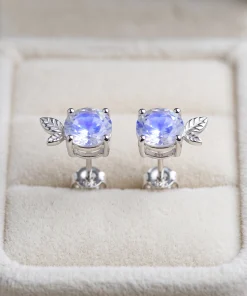 Moonstone Leaf Stud Earrings