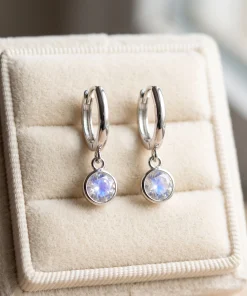 Rainbow Moonstone Crescent Stud Earrings