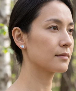 Moonstone Leaf Stud Earrings