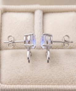 Moonstone Crescent Stud Earrings
