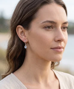 Rainbow Moonstone Crescent Stud Earrings
