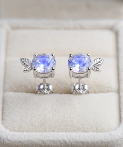 Moonstone Leaf Stud Earrings