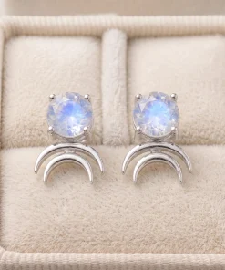 Moonstone Crescent Stud Earrings