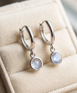 Rainbow Moonstone Crescent Stud Earrings