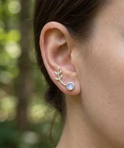 Moonstone Leaf Climber Earrings