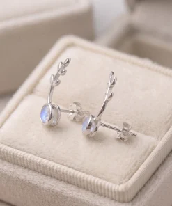 Moonstone Leaf Climber Earrings