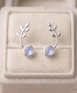 Moonstone Leaf Climber Earrings