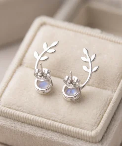 Moonstone Leaf Climber Earrings