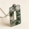 Natural Moss Agate Rectangle Pendant Necklace