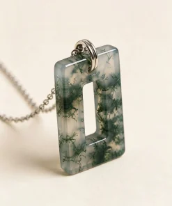 Natural Moss Agate Rectangle Pendant Necklace