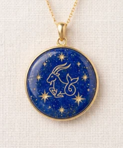 Capricorn Zodiac Natural Lapis Lazuli Hand-Carved Pendant Necklace