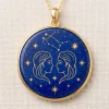 Gemini Zodiac Natural Lapis Lazuli Hand-Carved Pendant Necklace