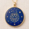 Leo Zodiac Lapis Lazuli Hand-Carved Gold Inlay Necklace