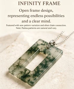 Natural Moss Agate Rectangle Pendant Necklace