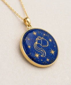 Aquarius Natural Lapis Lazuli Zodiac Pendant Necklace