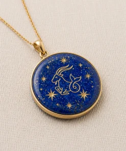 Capricorn Zodiac Natural Lapis Lazuli Hand-Carved Pendant Necklace