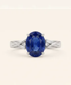 Forest Nocturne Natural Royal Blue Sapphire Engagement Ring – Platinum with Lab-Grown Diamonds