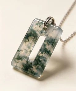 Natural Moss Agate Rectangle Pendant Necklace