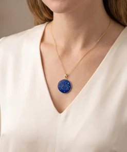 Gemini Zodiac Natural Lapis Lazuli Hand-Carved Pendant Necklace