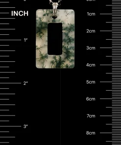 Natural Moss Agate Rectangle Pendant Necklace