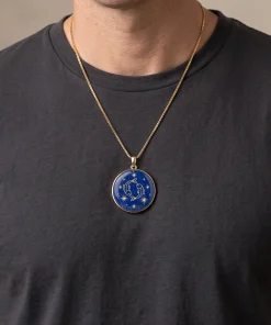 Pisces Zodiac Lapis Lazuli Hand-Carved Gold Inlay Pendant